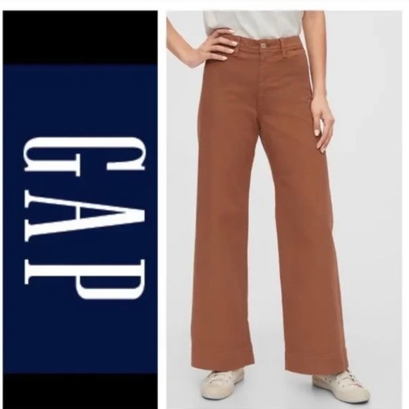 Gap High Rise Wide Leg Full Length Khakis Summer Spice - Picture 1 of 6